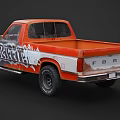 Vintage Orange and White Truck With Rustelle Graffiti Design And Large Off-Road Tires