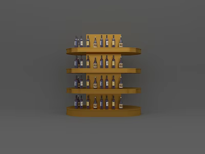 Golden Multi Tiered Wine Cabinet With Shelves Holding Wine Bottles 3d model