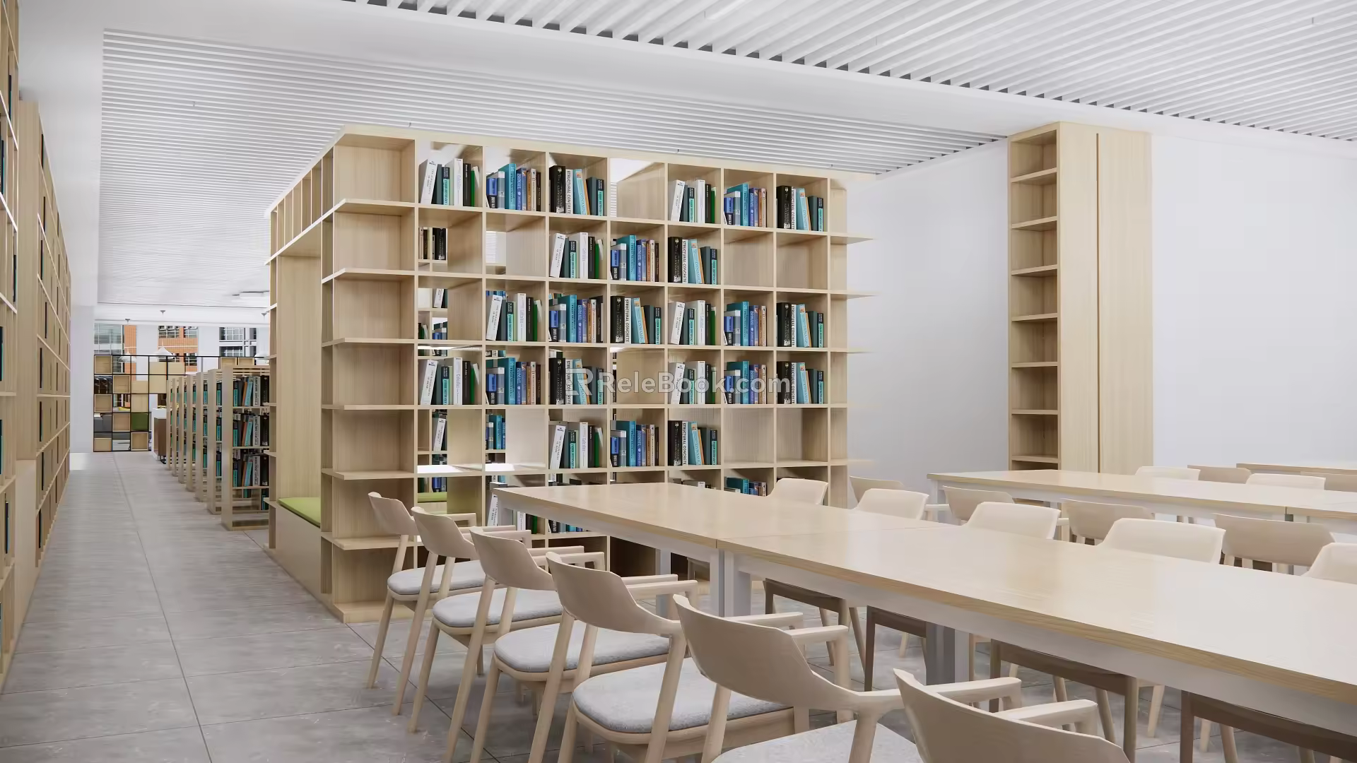 Modern Library Reading Room Bookshelf Bookcase Reading Space 3d model