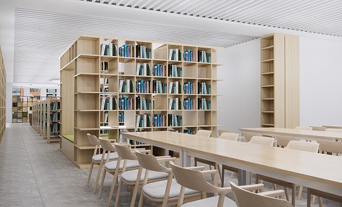 Modern Library Reading Room Bookshelf Bookcase Reading Space 3d model