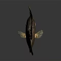 Unique Brown Spotted Fish With Yellow Fins And Large Eyes Against Dark Reflective Surface