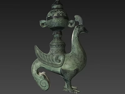 Ancient Bronze Bird Shaped Component With Intricate Decorative Patterns 3d model