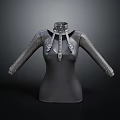 Futuristic Armor Inspired Top With Metallic Mesh Sleeves And Intricate Neckline Design