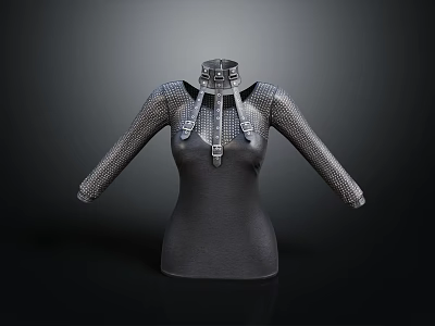 Futuristic Armor Inspired Top With Metallic Mesh Sleeves And Intricate Neckline Design 3d model