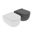 Stylish Modern Bathroom Combination With Wall Mounted Black And White Toilets