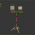 Industrial Lighting Combination With Two Lantern Style Lights On Yellow Tripod Stand