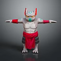 Muscular Mythical Creature Character With Horns Green Eyes Mask And Red Sash