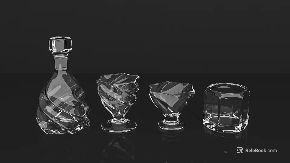 Transparent Glass Cups With Twisted Patterns And Various Shapes For Modern Home Decor 3d model 