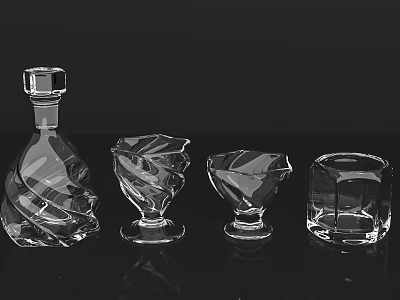 Transparent Glass Cups With Twisted Patterns And Various Shapes For Modern Home Decor 3d model