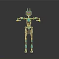 Turquoise And Black Mechanical Robot With Green Display Screen And Articulated Limbs