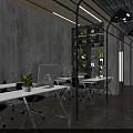 Modern Reception Desk Interior With Decorative Shelves Green Plants And Lighting Fixtures