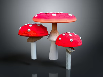 Decorative Scene With Three Red Mushroom Sculptures White Spots And Stems 3d model