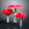 Decorative Scene With Three Red Mushroom Sculptures White Spots And Stems