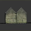 Detailed Old Style Stone Barn Model With Gray Roof And Green Base