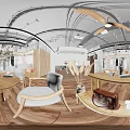 Modern Cafe Interior With Wooden Flooring Tables Chairs And Large Potted Plant