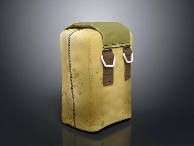 Durable Yellow Storage Bag With Green Lid And Brown Straps For Daily Life Use 3d model