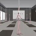 Spacious Bright Yoga Studio With Large Windows Pink Aerial Yoga Swings And Yoga Mats