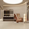 Modern Retail Boutique Interior With Circular Ceiling Light Display Shelves And Colorful Walls