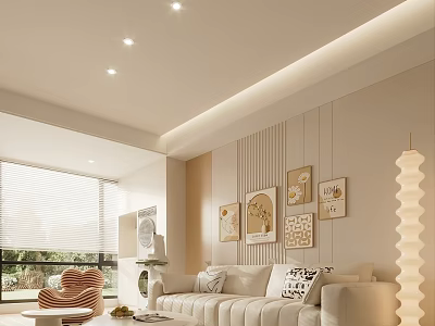 Modern Living Room Interior With Sofa Armchair Wall Art Floor Lamp And Blinds 3d model