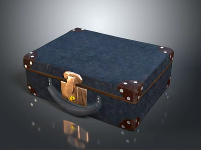 Dark Blue Suitcase Featuring Gold Lock Brown Leather Corners White Dot Decorations And Metal Handle 3d model