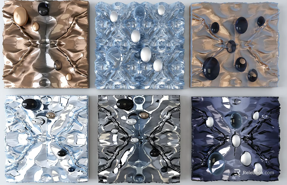 Modern Square Wall Decor With Multiple Colors Textured Surface And Embedded Round Oval Ornaments 3d model 