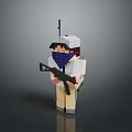 3D Pixel Character Holding Rifle Wearing Hat Mask And Backpack 3d model