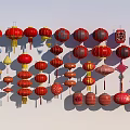 Traditional Chinese Lanterns in Various Colors and Different Shapes Hanging Together