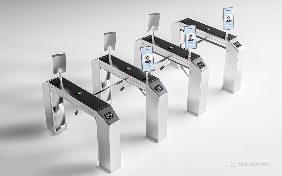 Public Facility Metal Turnstiles With Digital Screens For Access Control In Public Areas 3d model 