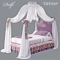 Princess Themed Kids Bed With Monogrammed Purple Headboard White Canopy And Ruffled Bedding