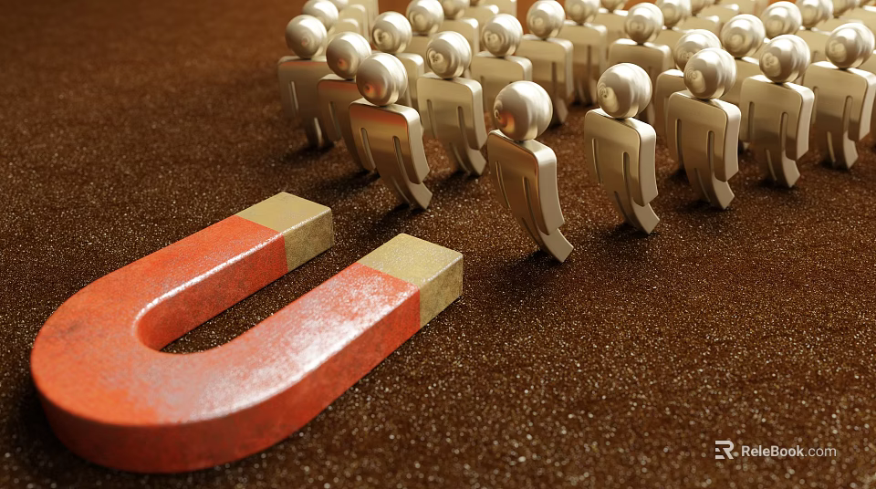 Strong Magnetic Business Equipment Efficiently Attracting Many Golden Human Figures 3d model 