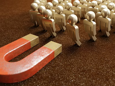 Strong Magnetic Business Equipment Efficiently Attracting Many Golden Human Figures 3d model
