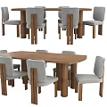 Modern Wooden Dining Table Set With Six Gray Upholstered Chairs 3d model