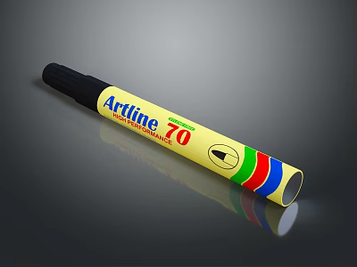 Artline 70 Permanent Marker For Daily Use With Yellow Body And Multicolored Rings 3d model
