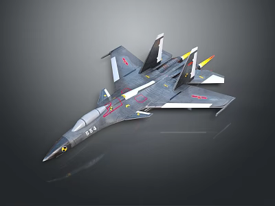 Detailed Gray Fighter Jet Model Featuring Red Yellow Markings And Number 523 3d model
