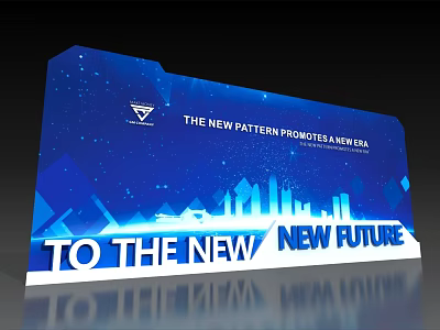Blue Background Wall Featuring Starry Sky Design City Skyline Silhouette And New Future Text 3d model