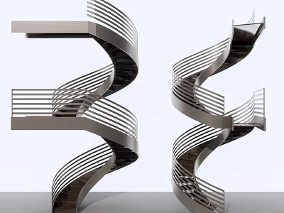 Modern Spiral Staircase Design With Sleek Metal Railings And Curved Steps 3d model