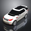 White SUV With Black Roof Modern Exterior Design Red Accents And Reflective Surface