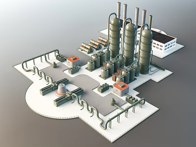 Industrial Equipment Facility Featuring Large Storage Tanks Piping Systems Chimneys And Plant Structures 3d model