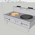 Canteen Commercial Cooking Equipment With Stainless Steel Double Wok And Faucet