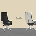 B&B Italia Modern Leather Office Chair In Black And White With Swivel Wheels