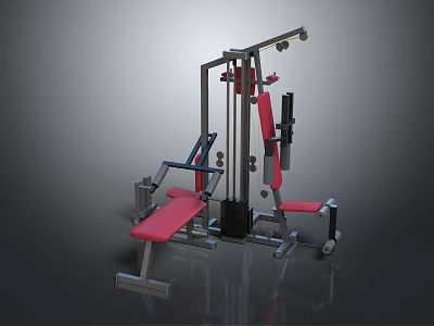 Multi Functional Home Gym Fitness Equipment With Red Cushioned Seats And Metal Frame 3d model