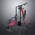Multi Functional Home Gym Fitness Equipment With Red Cushioned Seats And Metal Frame
