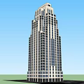 Tall Modern Building 3D Model With Glass Windows And Balconies On Green Ground
