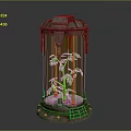 Metal Frame Glass Container With Small Indoor Plant And Red Fruits
