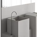 Modern Minimalist Gray Washbasin With Square Design Matte Finish And LED Lighting In Bathroom Interior