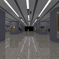 Spacious Art Gallery Interior With Paintings On Walls Visitors Shiny Floor And Lights
