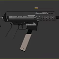 Black Tactical Weapon With Magazine Rail System Grip And Yellow Top Component