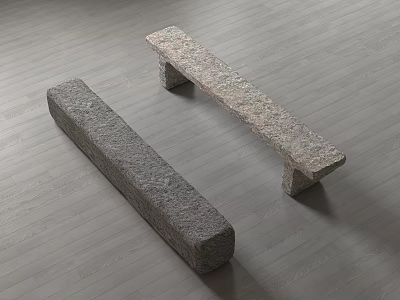 Two Simple Textured Gray Stone Benches Placed On Gray Floor 3d model