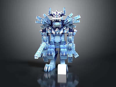 Blue Mechanical Game Movie Character Robot With Crystal Ice Texture Intricate Structure And Shiny Armor 3d model