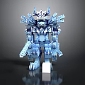 Blue Mechanical Game Movie Character Robot With Crystal Ice Texture Intricate Structure And Shiny Armor